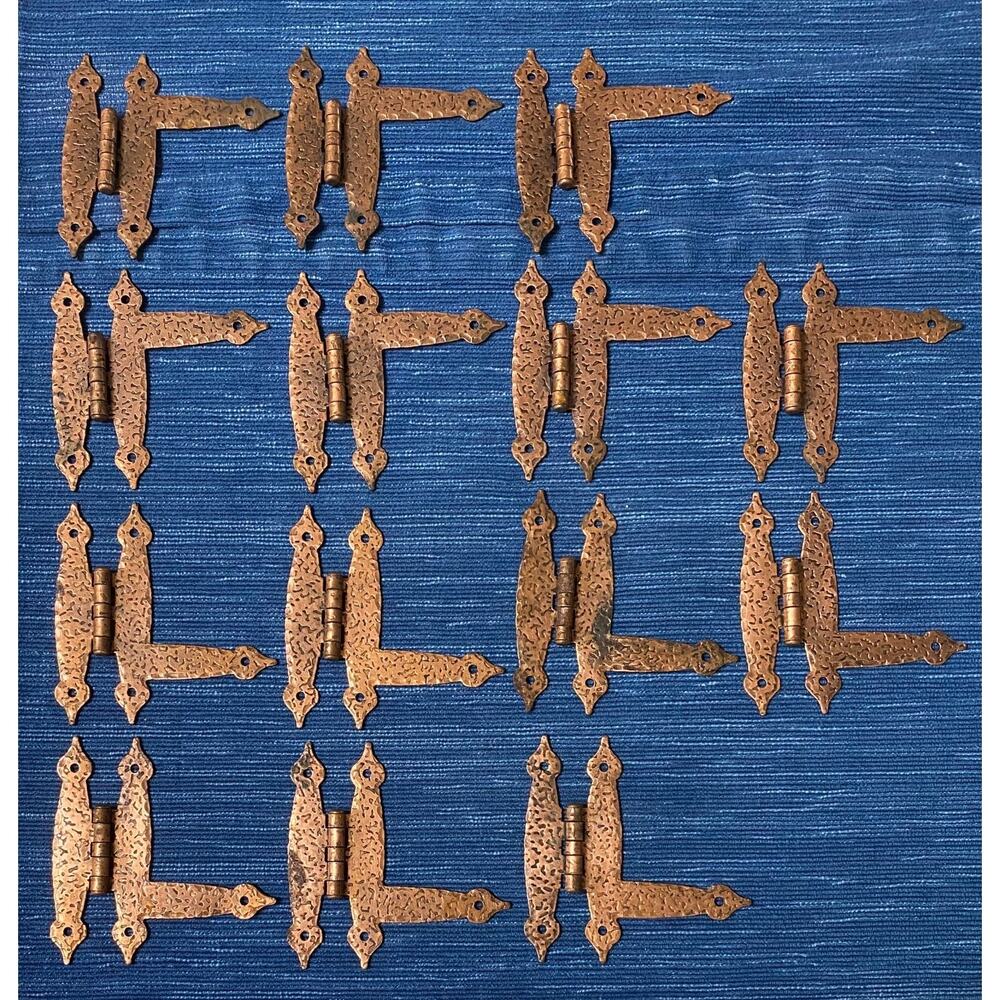 Vintage Lot of 14 Used Cabinet HL Hinge Hammered Copper Spade Colonial